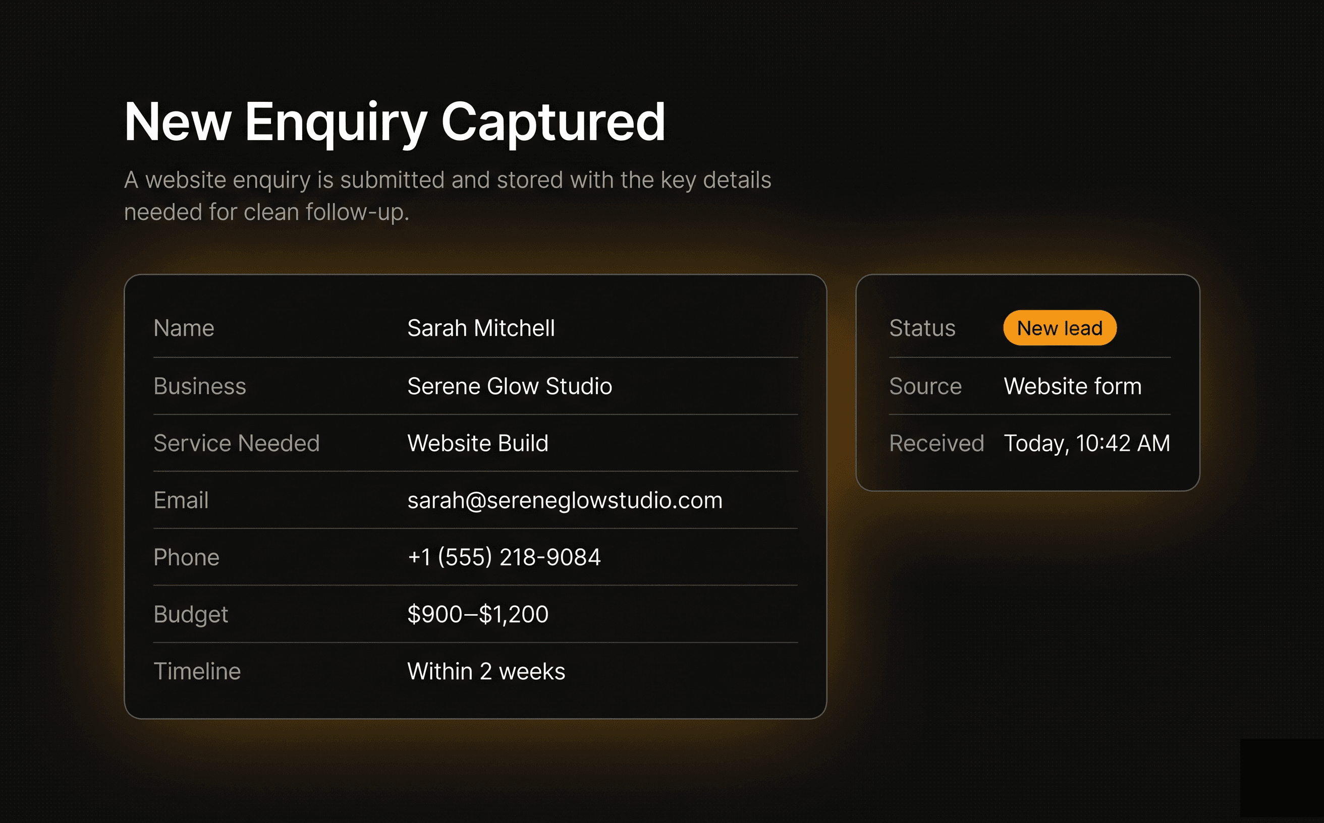 MidOwl lead flow proof - New Enquiry Captured